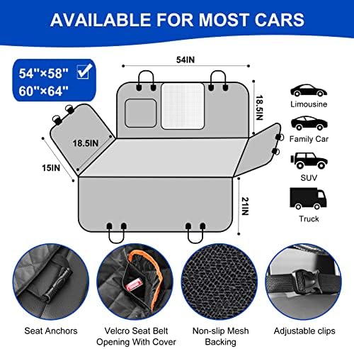 Dog Car Seat Cover for Back Seat 600D Scratchproof Nonslip Durable Waterproof Cars Pet Backseat Covers with Mesh Window Dogs Hammock for Car，SUV, Truck (54" W x 58" L) - Image 4