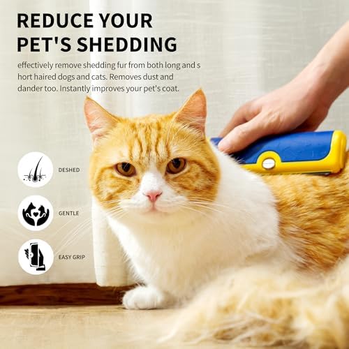Dog Brush for Shedding, Short Hair, Blue and Yellow - Image 2