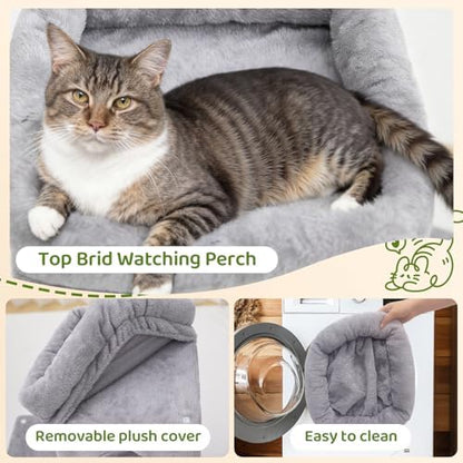 Woochpet 32inch Tall Cat Tree with 2 cat condo for Adult Cats Cozy Cat Tower with Scratching Post and Scrather Board for Cats of Different Ages.（Light Grey） - Image 4