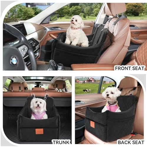 GL GLENSLAVE Dog Car Seat for Small/Medium Dogs, Dog Booster Car Seats with Thick Cushion for Dogs Under 35lbs, Detachable Washable Pet Carseat with Storage Pockets, 2 Safety Belts(Black) - Image 2