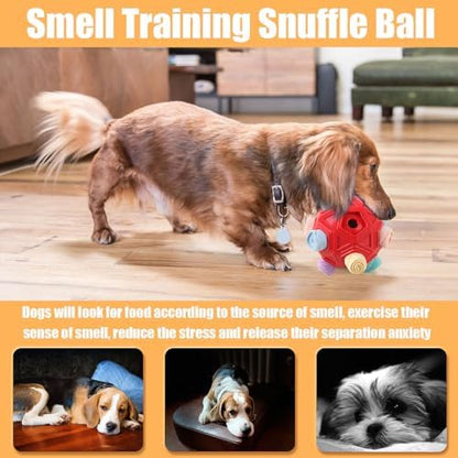Dog Snuffle Ball-Interactive Puzzle Dog Toys Encourage Natural Foraging Skills Slow Feeder for Training and Stress Relief, Cloth Strip Hiding Food Dog Toys for Any Size Dogs (Red Macaron) - Image 4