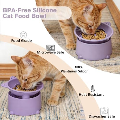Raised Slow Feeder Cat Bowl, Silicone Elevated Tilted Cat Slow Feeder Bowl - Image 3