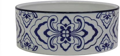 Ceramic Large Dog Bowls, Non Slip Heavy Porcelain Breed Dog Food and Water Bowl,8" Pet Feeding Bowl for Medium, and Big Dogs,Vintage Blue & White -7 Cups