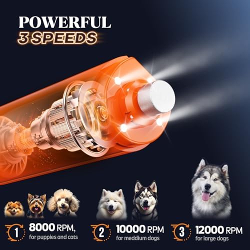 YABIFE 4-Lights Dog Nail Grinder, Easy Quick Locate Dog Nail Trimmers, for Puppy Paw Toenails or Pets from Small, Medium to Large, with Travel Lock, Whisper Quiet, Heavy Duty 3 Speeds - Image 4