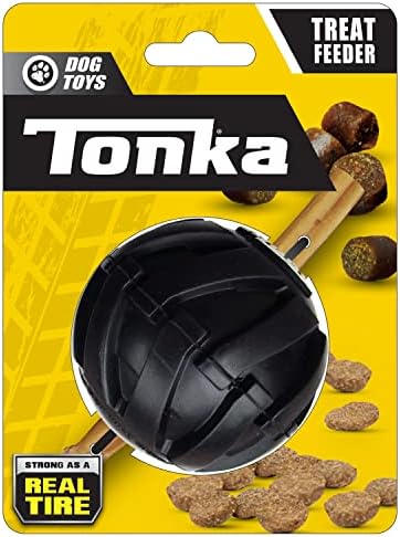 Tonka Mega Tread Ball Treat Holder Dog Toy, Lightweight, Durable and Water Resistant, 3 Inches, for Small/Medium/Large Breeds, Single Unit, Black by Tonka