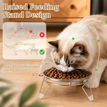 Cat Food Bowls,6.7" Extra Wide Raised Stainless Steel Cats Food Whisker Fatigue Shallow Dishes with Anti-Slip Metal Stand, for Indoor Fat Faced Cat Kitten and Small Dog Puppies-2pack - Image 2
