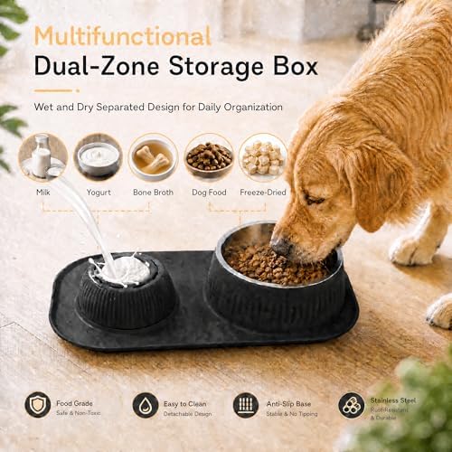 2-in-1 Dog Licking Bowl with Rolling Ball, Stainless Steel Dog Bowls & No-Spill Silicone Lick Mat for Dogs, Wet Dry Separation Dog Slow Feeder Puzzle Licking Toy for Dogs and Cats - Image 2