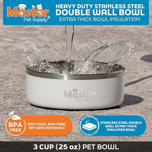 Master Pet Supply Stainless Steel Dog Bowls 25 oz Heavy Duty Bone White - Image 3