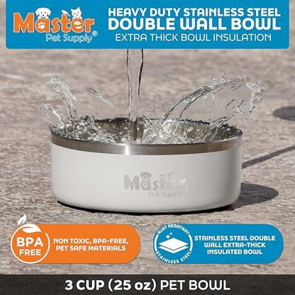 Master Pet Supply Stainless Steel Dog Bowls 25 oz Heavy Duty Bone White - Image 3