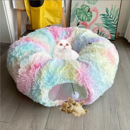 Cat Bed Tunnel Tube Toy Rainbow Plush - Image 6