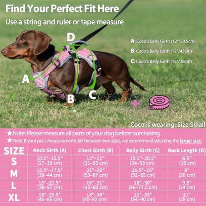 Huntboo Escape Proof Dog Harness, Dachshund Harness, Reflective Dog Harness with Handle, Durable,Adjustable Vest for Small Medium Large Dogs Walking, Training, and Running Gear (Pink,XL) - Image 6