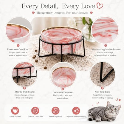 Dazzling Ceramic Elevated Cat Bowls, Gift for Cat Owner, Birthday (Medium,Pink) - Image 3