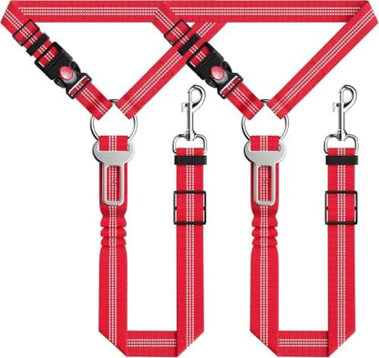 Seyezo Dog Car Seat Belt for Car, 2 Piece Set Retractable Dog Car Harness Adjustable Reflective Dog Seatbelt for Vehicle Headrests, Dog Safety Restraint Seatbelt Heavy Duty& High Elastics, Red by Seyezo