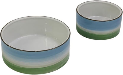 Ceramic 8inch Dog Bowl for Large-Breed Dogs, Anti-Slip and Weighted Porcelain Pet Food and Water Bowl Dish -Blue & Green 7 Cups