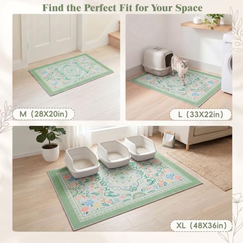 Bienbee Cat Litter Mat, 2PCS 28"x20" Machine Washable Litters Box Mats Non-Slip &Waterproof Cat Litters Trapping Mats Easy to Clean Mat for Litter Box Less Waste Protects Floors Bean Green Mandala M - Image 7