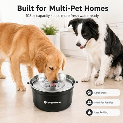 3.2L/108oz No Spill Dog Water Bowl Stainless Steel Black - Image 4