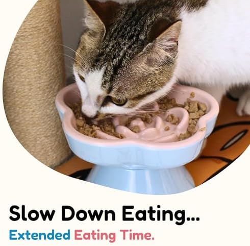 Detachable Slow Feeder Cat Bowl, Melamine Tilted Elevated Slow Eating Cat Bowls - Heavy Weighted, Non-Slip, Whisker Friendly, Dry & Wet Food, Dishwasher Safe (Pink + Orange, 5.8" x 2 Pack) - Image 2