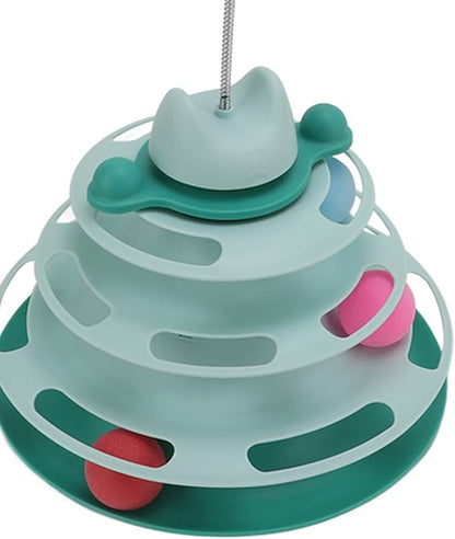 Cat Turntable Ball Toy, 4 Level Interactive Kitten Track Roller Exercise Toy with Feather Stick, Cats Toys Tower Cat Puzzle Toy Suitable for Interactive Kittens Chase Exercise