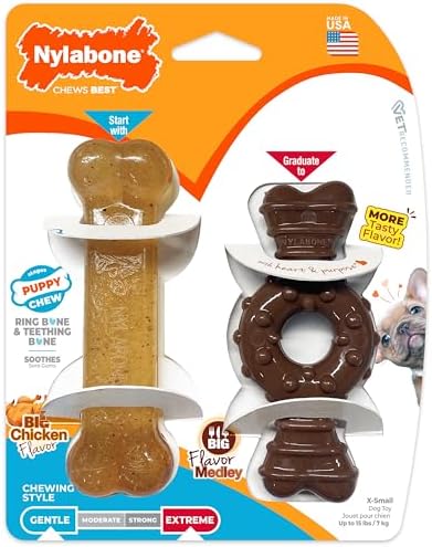Nylabone Puppy Chew Teething Bone and Ring Bone Dog Chew Toys, 2 Count by Nylabone