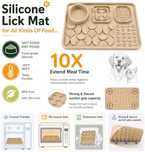 Silicone Dog Slow Feeder Lick Mat with Suction Cups, Multi-Puzzle Partition Pet Snuffle Feeding Tray for Puppy Cat Slow Eating Boredom Relief Training (Sand Beige) - Image 3