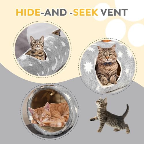 Cat Tunnels for Indoor Cats with Plush Toys Glows in The Dark Dog Cat Tunnel Tube Toys Photoluminescent for Indoor Cats Small Dogs Puppy Kitten Rabbit Bunny Ferret Pet Gray - Image 4