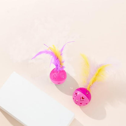 BeeSpring Cat Balls Interactive Cat Toy Feather Balls with Loud Bell Inside (2Pcs Red)