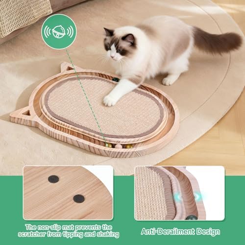 Cat Scratcher Sisal Scratching Pad Toy with Ball Track Wooden Interactive for Indoor Physical Exercise Kitty Medium Kitten Spring Chasing Hunting Mental Bored Adult Enrichment Toys Post - Image 3