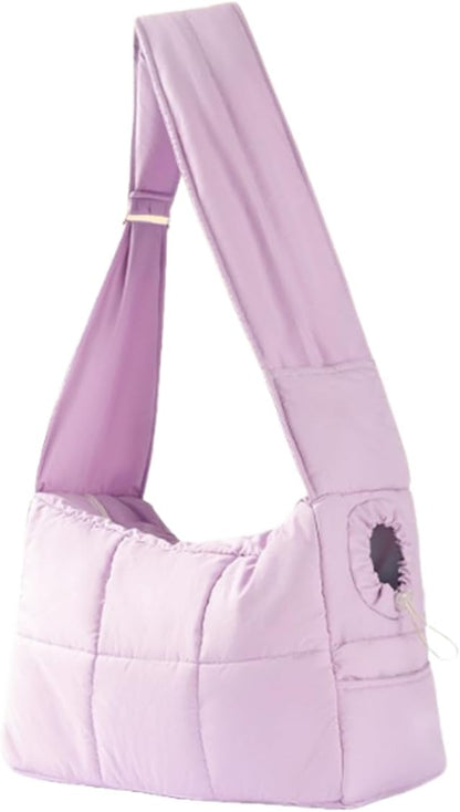 Mini Dog Purse Carrier with Pockets, Warm Cute Pets Bags with Secure Harness Clip, Cat Shoulder Bag for Outings, Lightweight Puppies Bags Kennel, Trained Pets Handbag Outdoor(Purple,One Size)