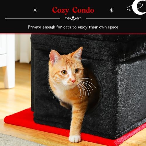 PEQULTI Small Cat Tree Tower for Indoor Cats, Sisal Post & Cozy Condo Black - Image 4
