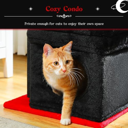PEQULTI Small Cat Tree Tower for Indoor Cats, Sisal Post & Cozy Condo Black - Image 4