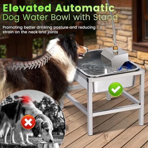 3Gal Automatic Dog Water Bowl Dispenser Large Breed Elevated Outdoor Large Dog Water Bowl with Stand Raised Stainless Auto Fill Waterer with Float Valve for Big Dogs Pets Cats Chicken Livestock - Image 2