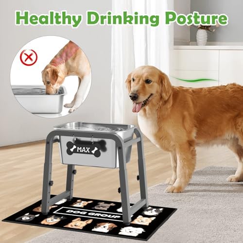 1.85 Gallon Elevated Dog Water Bowl, Height Adjustable (10.4–15.2'') Raised Stainless Steel Bowl with Spill-Proof Mat & Sturdy Metal Stand, Tip-Proof, Easy to Clean, Indoor & Outdoor Use - Image 2