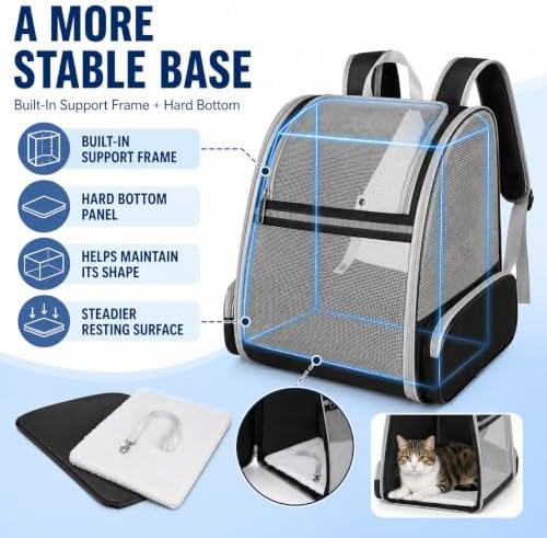Cat Carrier Backpack for Cats and Small Dogs up to 15 lbs, Soft-Sided Foldable Pet Carrier with Breathable Mesh, Front Upper&Dual Side Entry, Support Frame, Hard Bottom for Vet Visits and Air Travel - Image 2