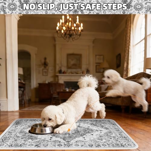 PUPTECK Dog Food Mat, Absorbent Pet Feeding Bowl Mat, Non-Slip Dog Mat for Food and Water, Quick Dry No Stains Cat Placemats Pet Supplies for Messy Drinkers, Grey 16"x24" - Image 6