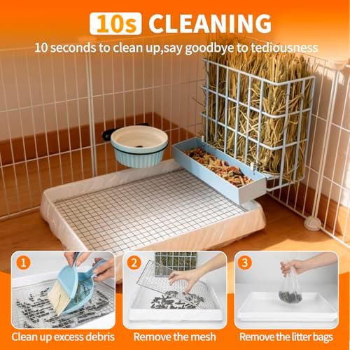 BESNEW 3 in 1 Rabbit Hay Feeder with Litter Box,Upgraded Metal Hay Rack & Litter Tray & Water Bowl,Quick Cleaning,Easy to Install,Bunny Supplies for Rabbit Guinea Pig Chinchilla Small Animals - Image 2