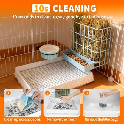 BESNEW 3 in 1 Rabbit Hay Feeder with Litter Box,Upgraded Metal Hay Rack & Litter Tray & Water Bowl,Quick Cleaning,Easy to Install,Bunny Supplies for Rabbit Guinea Pig Chinchilla Small Animals - Image 2