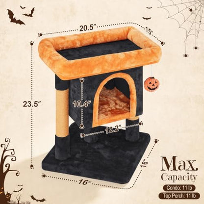 Yaheetech Halloween Cat Tree, Black/Pumpkin Orange Small Cat Tower - Image 3
