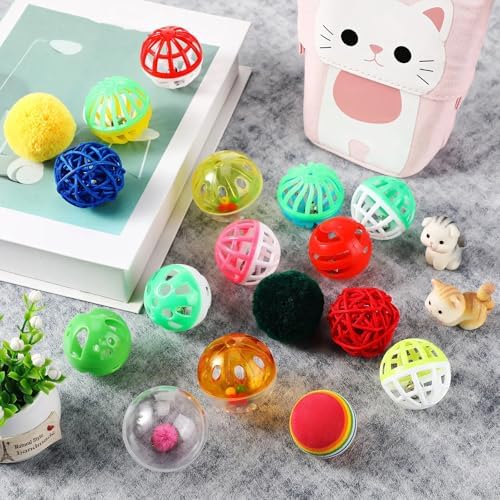 Hungdao 100 Pcs Cat Toys Bulk Plastic Small Crinkle Ball Assorted Cat Balls with Bell for Kitten Chase Pounce Rattle Play Toys, Assorted Color - Image 4