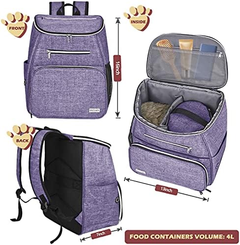 BAGLHER丨Dog Travel Bag Backpack, Airline Approved Pet Supplies Backpack, Dog Travel Bag with 2 Silicone Collapsible Bowls and 2 Food Baskets Purple - Image 3