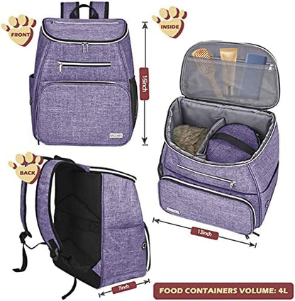 BAGLHER丨Dog Travel Bag Backpack, Airline Approved Pet Supplies Backpack, Dog Travel Bag with 2 Silicone Collapsible Bowls and 2 Food Baskets Purple - Image 3