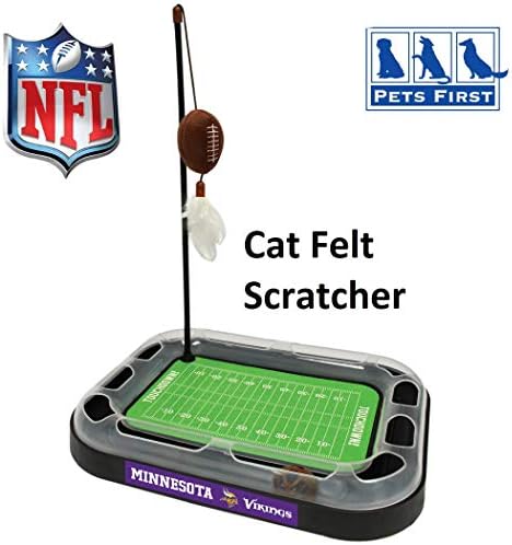 NFL Minnesota Vikings Football Field Cat Scratcher With Catnip Filled Plush Football & Feather Toy Hanging, Jingle Bell Interactive Ball Chasing 5-in-1 Kitty Toy - Image 6