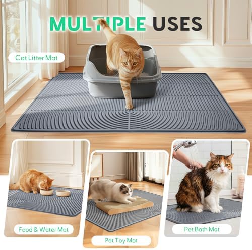 Pawtasy Cat Litter Mat,34" x 22" Large Silicone Pad for Floor Waterproof Litter Trapping Mat for Scatter Control Soft on Kitty Paws Non-Slip Easy to Clean - Image 6