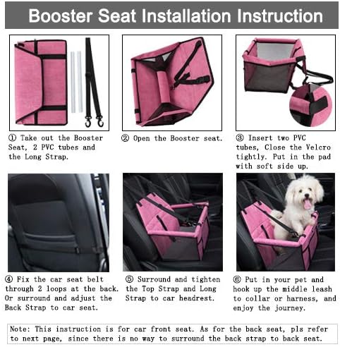 Pet Car Seat, Sturdy Reinforced Structure, Shortened Leash with Metal Snap Hook, Loops for Seat Belt, Waterproof Thick Soft Fleece Pad