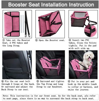 Pet Car Seat, Sturdy Reinforced Structure, Shortened Leash with Metal Snap Hook, Loops for Seat Belt, Waterproof Thick Soft Fleece Pad