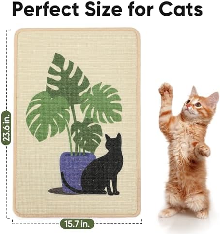 FUKUMARU Sisal Cat Scratching Mat, 23.6 x 15.7 Inch Cat Scratch Pad Wall - Image 2