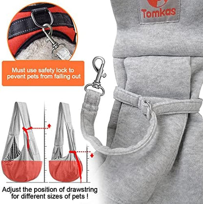 Tomkas Small Dog Cat Sling Carrier Puppy Purse Travel Wrap Soft Crossbody Pet Bag (Gray, M - Classic Pocket & Classic Strap) - Image 7