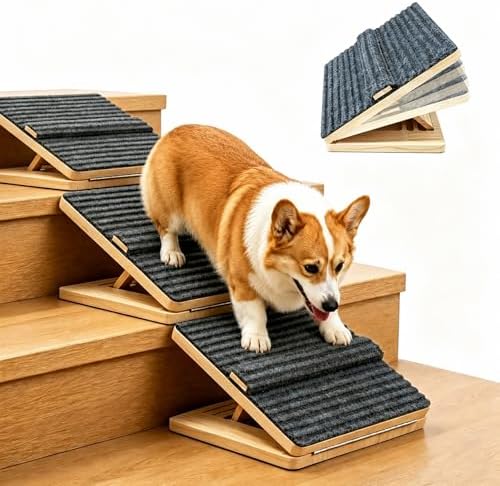 Dog Ramp for Indoor Stairs Porch Steps, 3 Pack Foldable Wooden by Unknown