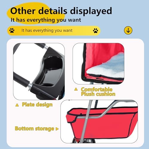 FDW | 4-Wheel Foldable Pet Stroller | Red | Lightweight & Portable - Image 6