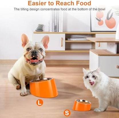 Tilted Dog Bowl Non-Slip & Non-Spill Pet Feeder with Elevated Detachable Melamine Stand, Easy to Get Food Dog Dish, S/100ml Orange - Image 5