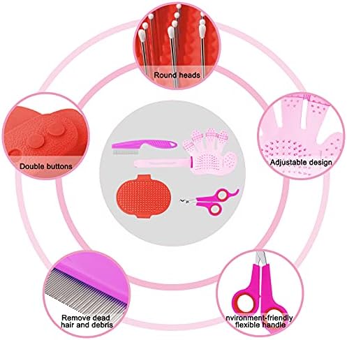 Patelai 4 Pcs Bunny Grooming Kit Bunny Brush Rabbit Nail Clipper, Pink, Red - Image 3
